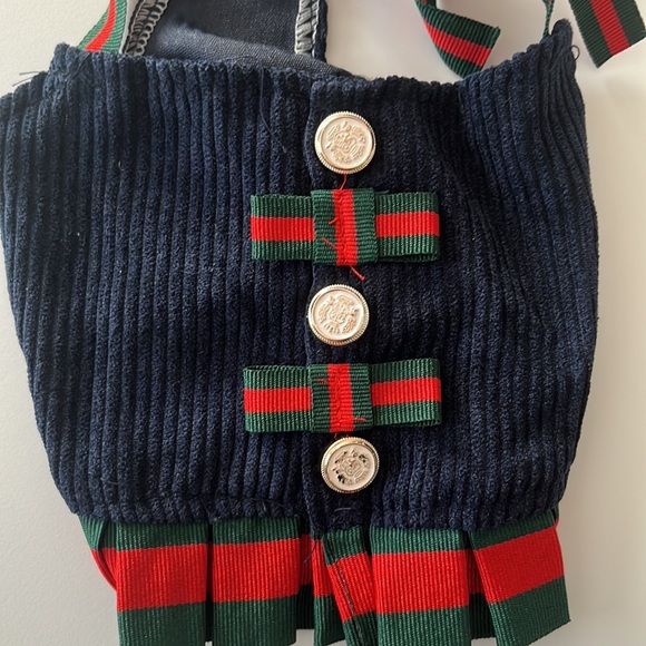 NWT Navy Blue Corduroy Pet Dress with Green & Red Ribbon Straps - Picture 5 of 5